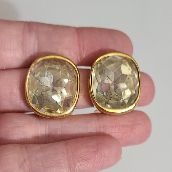 Vintage KJL headlight earrings gold chunky glass rhinestones kenneth Jay lane - Picture 1 of 10